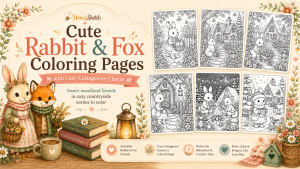 Cute Rabbit and Fox Coloring Pages With Cozy Cottagecore Charm