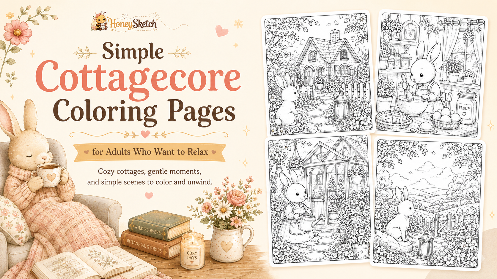 Simple Cottagecore Coloring Pages for Adults Who Want to Relax