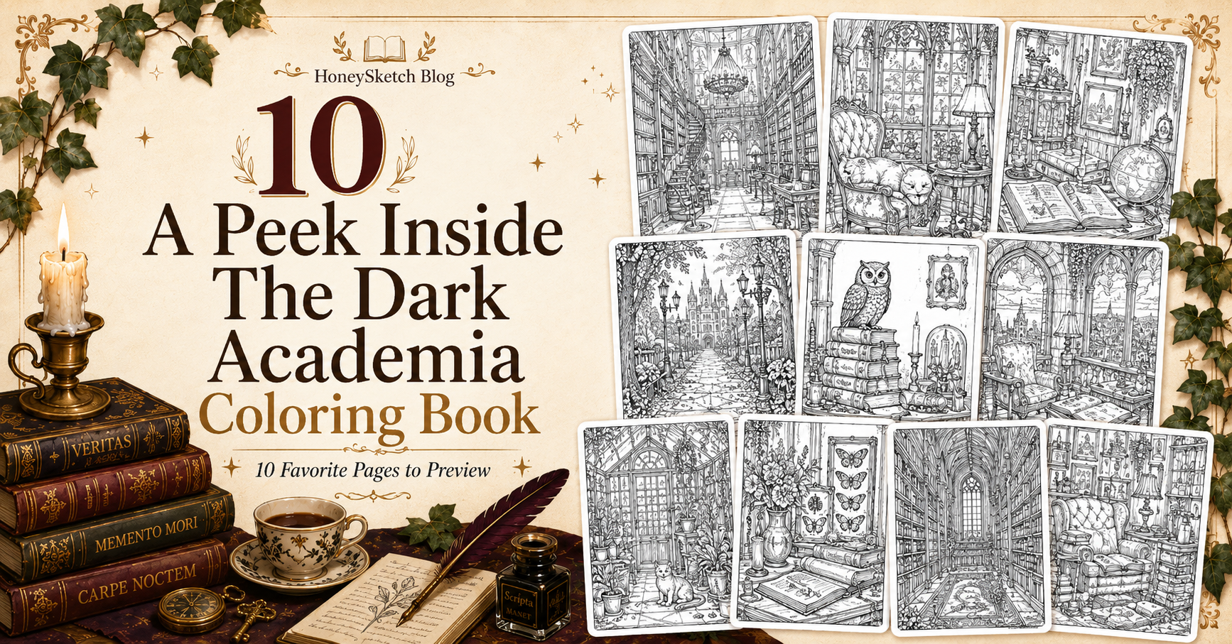 A Peek Inside The Dark Academia Coloring Book: 10 Favorite Pages to Preview