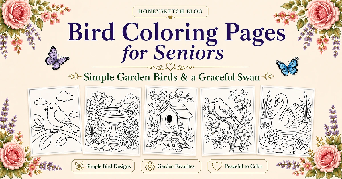 Simple Bird Coloring Pages for Seniors, Older Adults, and Beginners